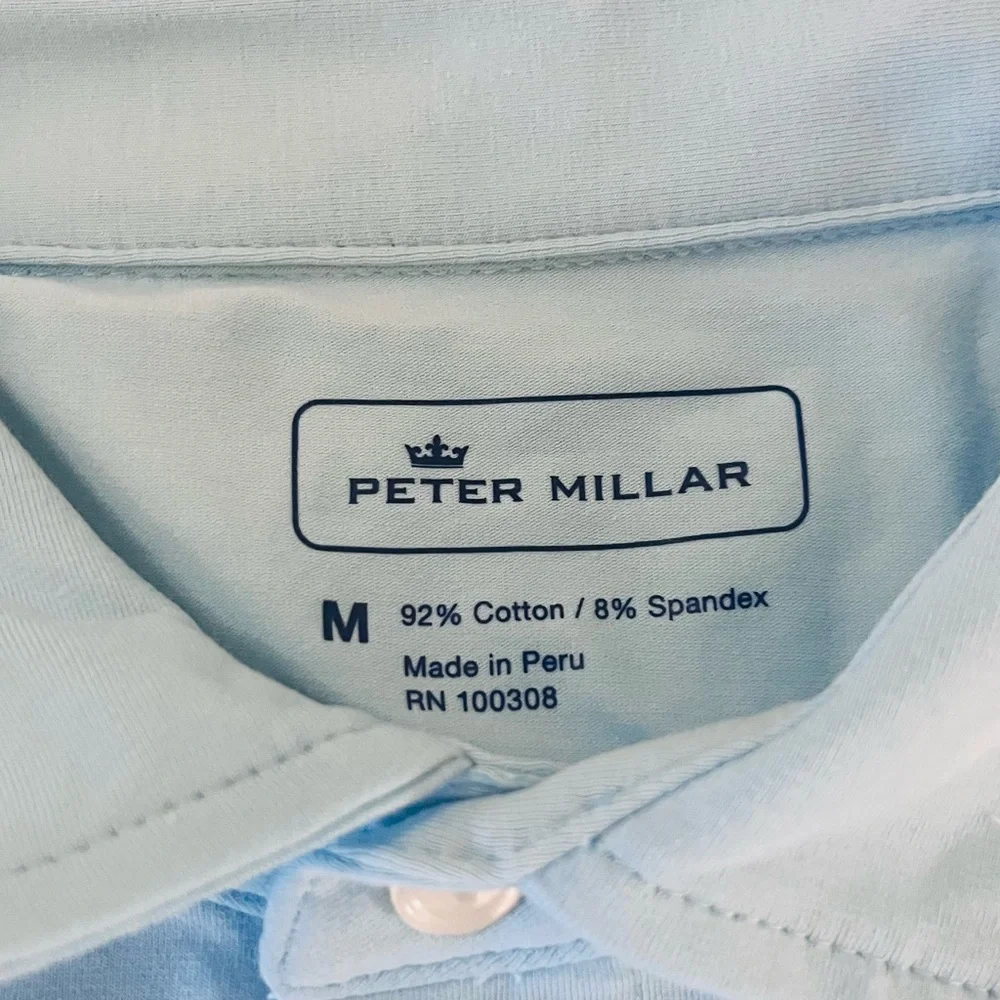 Men’s Peter Millar Sky Blue Cotton Polo Shirt Medium - Picture 3 of 3